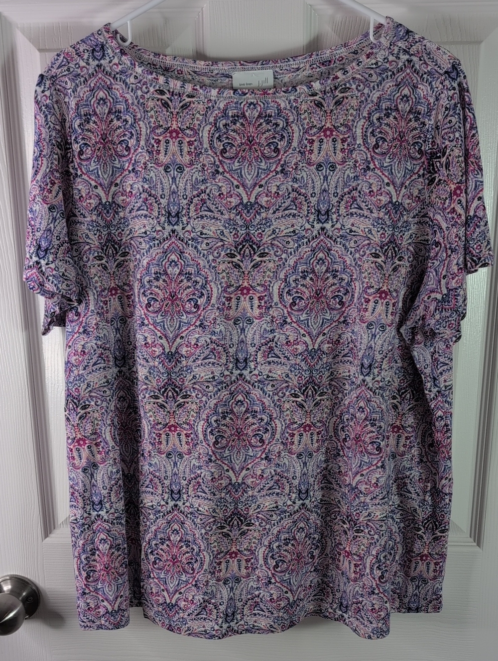 J. Jill Paisley Short Sleeve Tee in Purple and Pink Size 1X